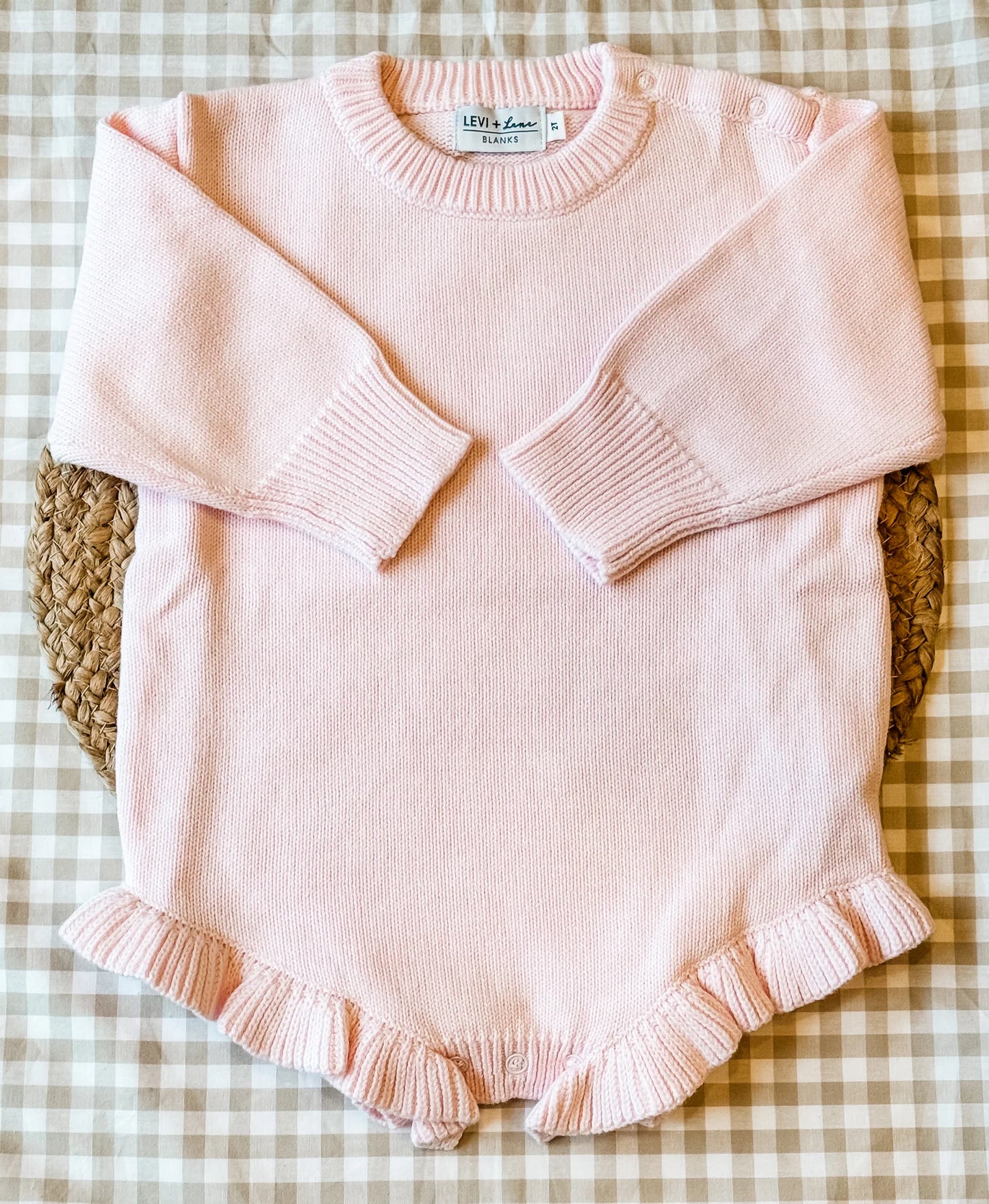 Knit Ruffle Romper - Embroidery Included