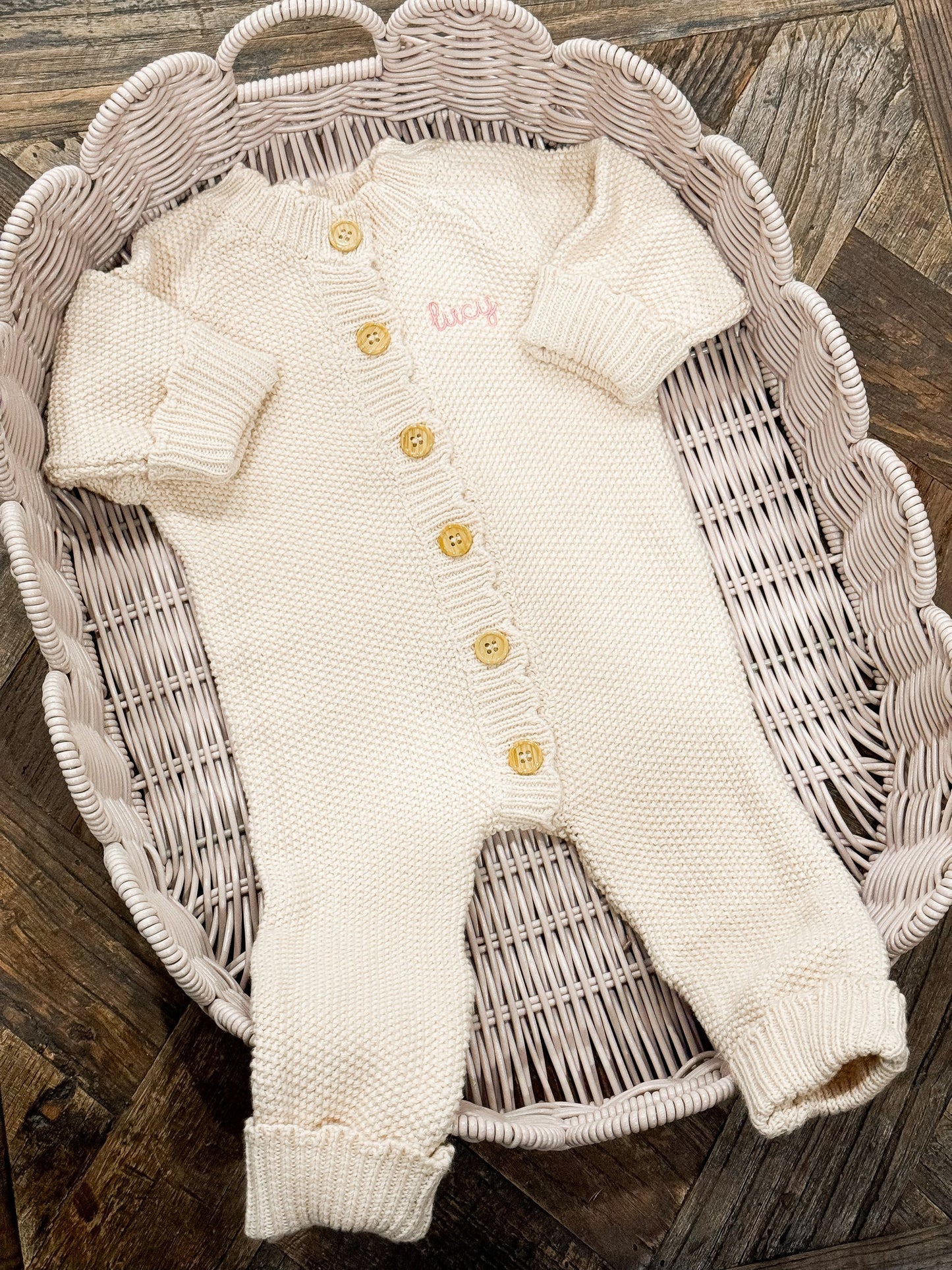 Scallop Knit Button-Up Onesie - Embroidery Included