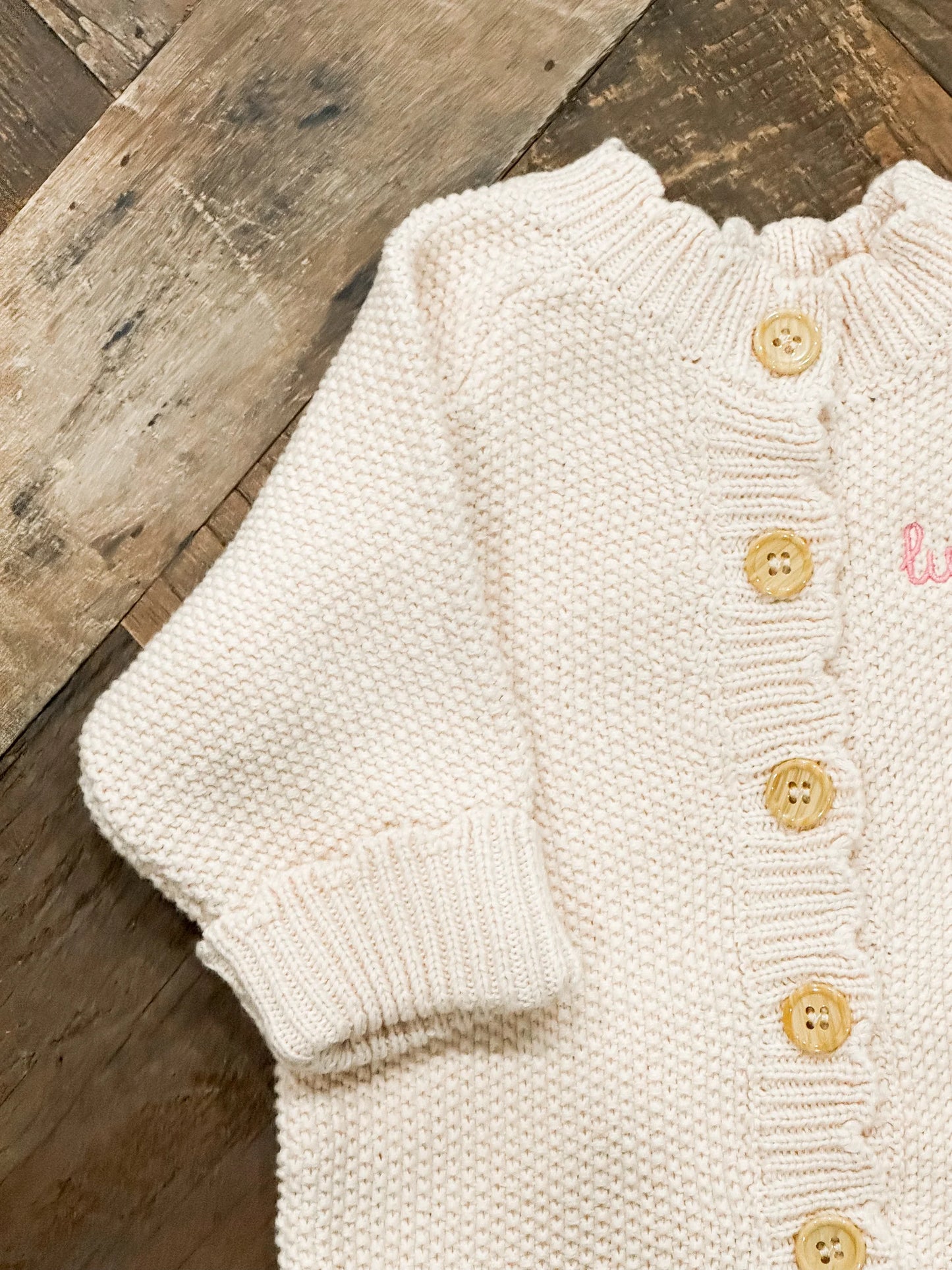 Scallop Knit Button-Up Onesie - Embroidery Included