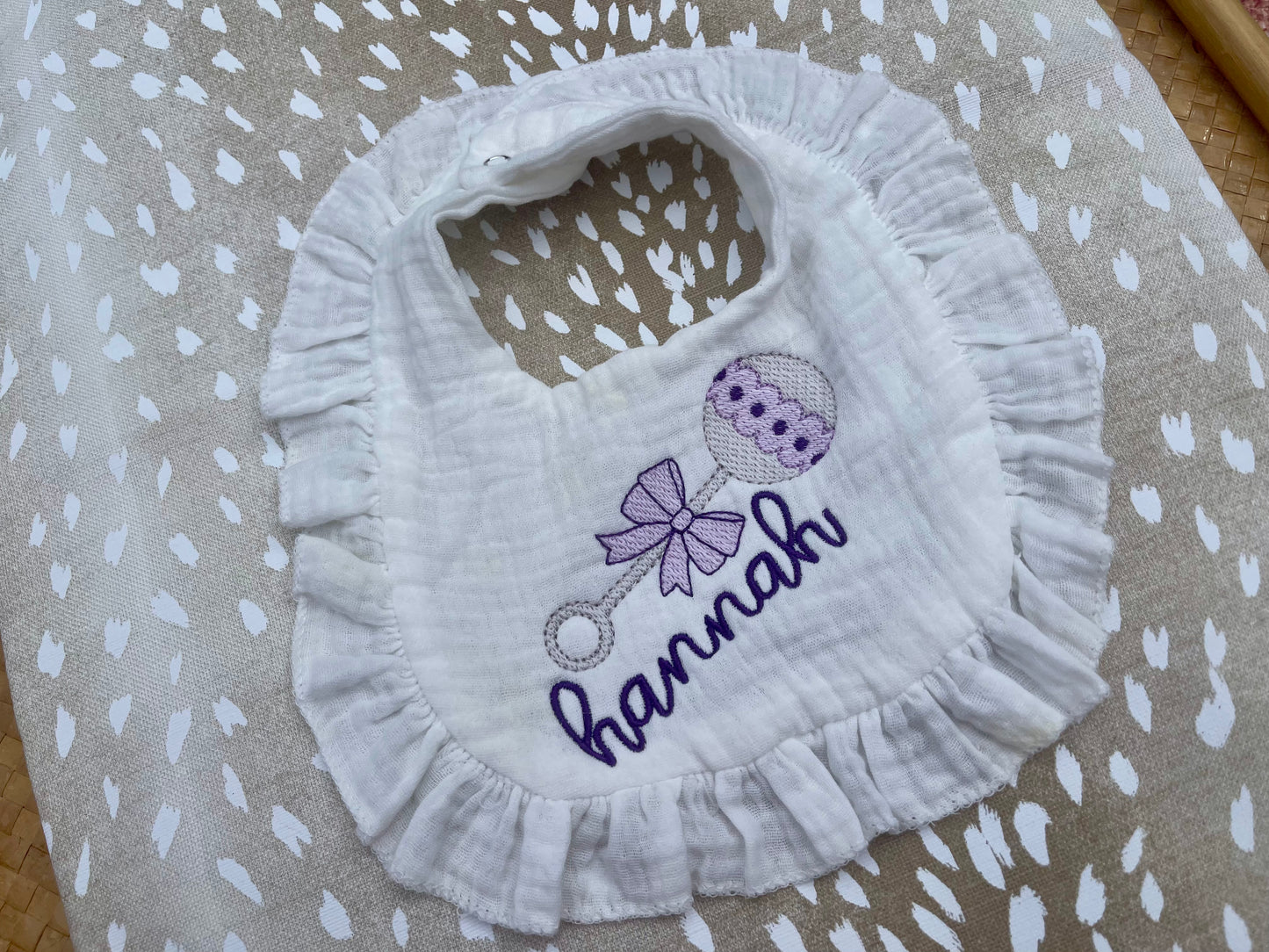 Ruffle Muslin Bib - Embroidery Included