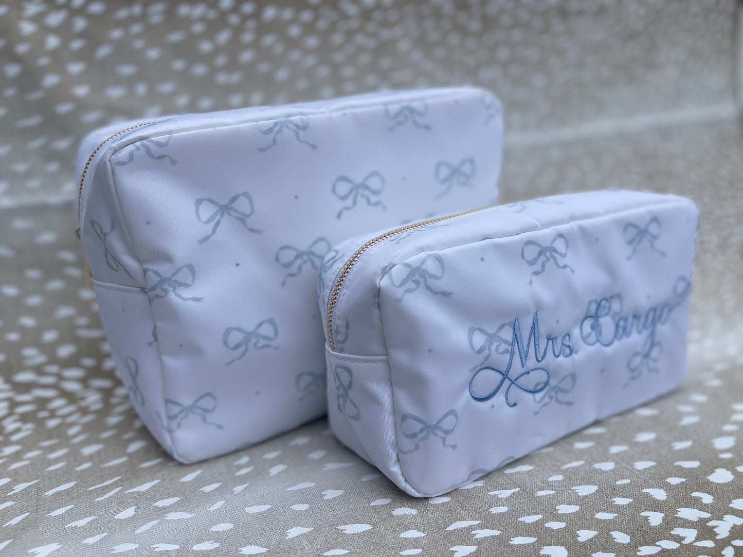 Blue Bow Cosmetic Bag - Embroidery Included