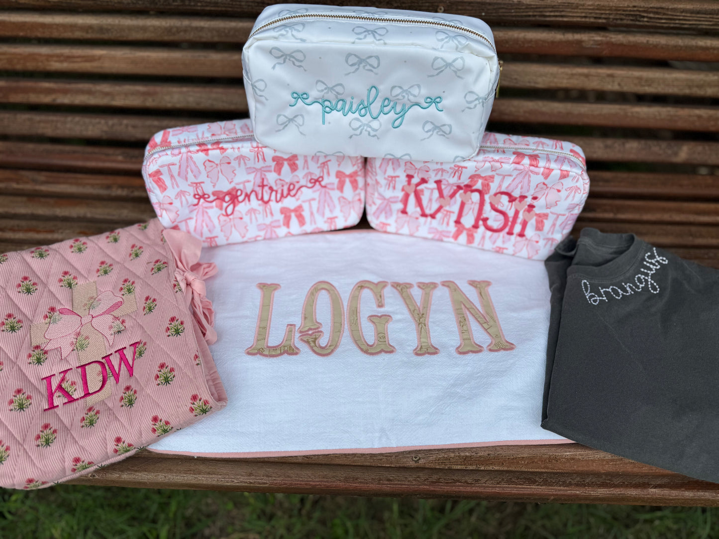 Pink Bow Cosmetic Bag - Embroidery Included