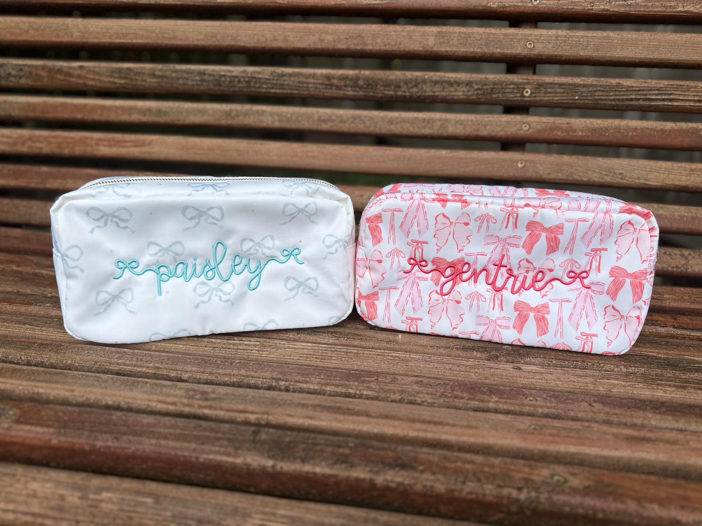 Blue Bow Cosmetic Bag - Embroidery Included