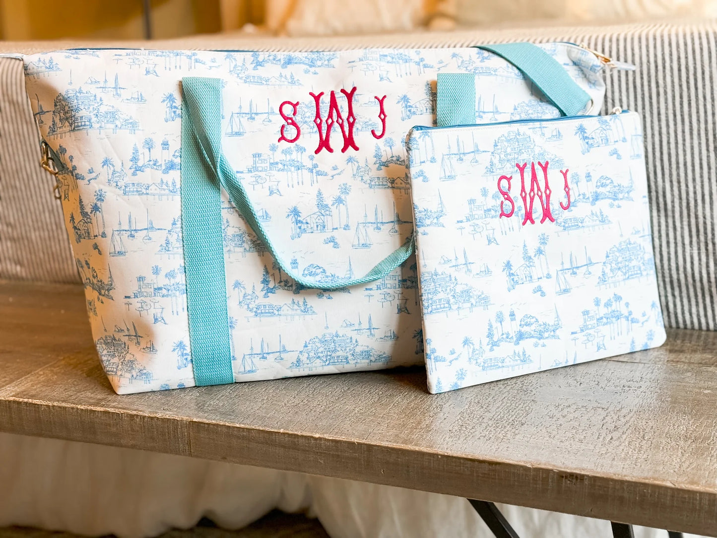 Toile Weekender Bag Set - Embroidery Included