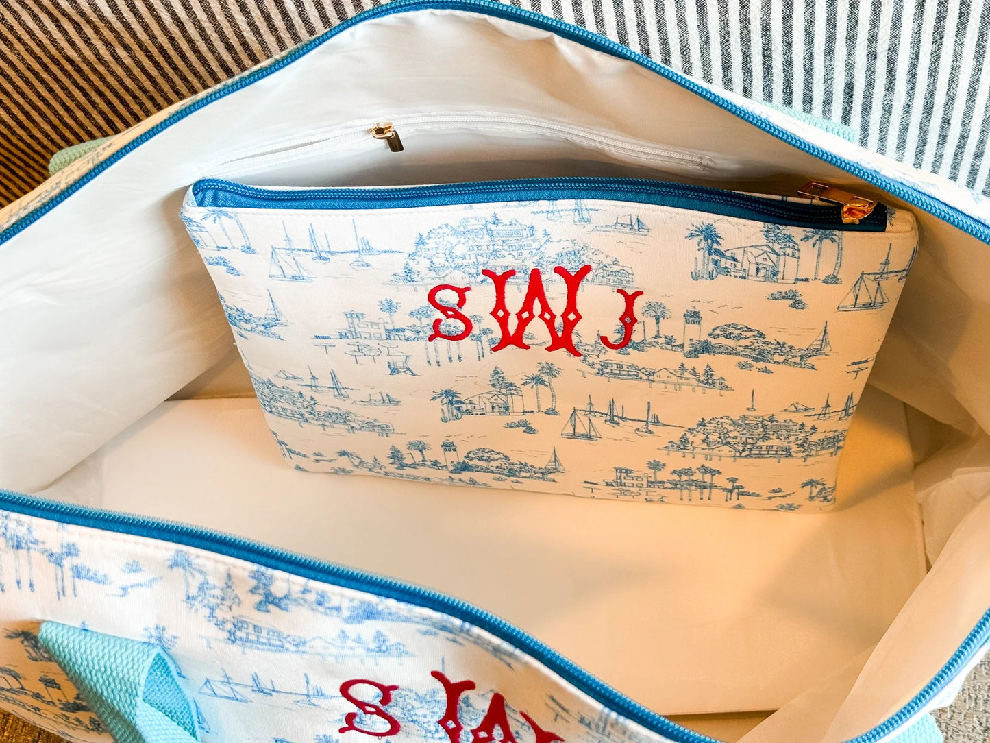 Toile Weekender Bag Set - Embroidery Included