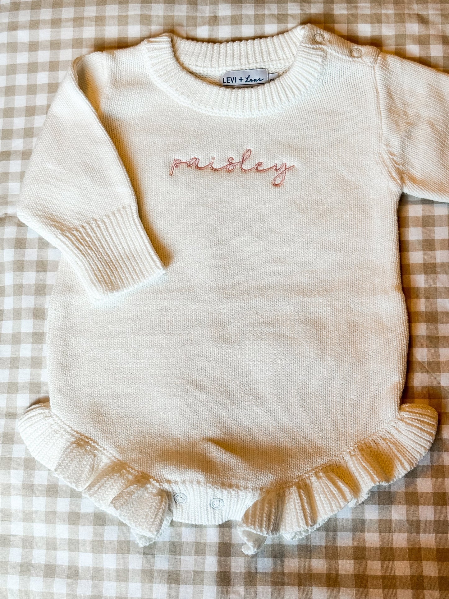 Knit Ruffle Romper - Embroidery Included