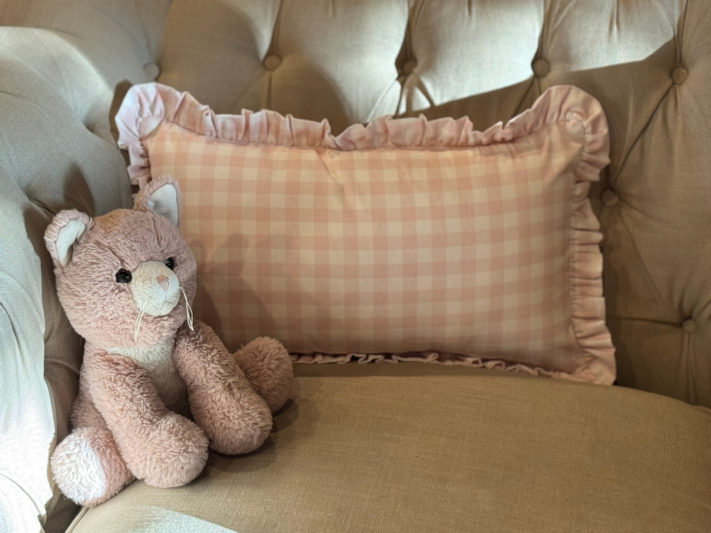 Gingham Ruffle Applique Pillow Covers - Embroidery Included