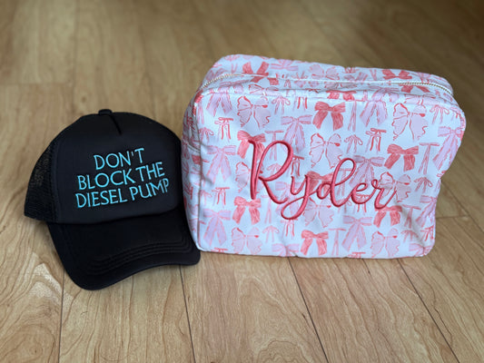 Pink Bow Cosmetic Bag - Embroidery Included