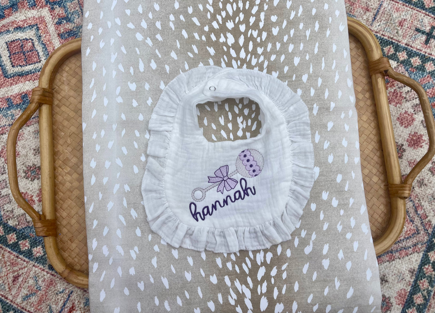 Ruffle Muslin Bib - Embroidery Included
