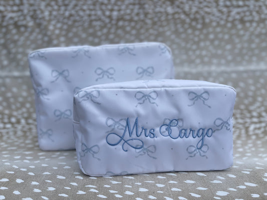 Blue Bow Cosmetic Bag - Embroidery Included