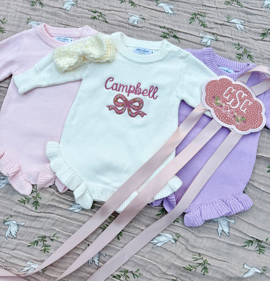 Knit Ruffle Romper - Embroidery Included